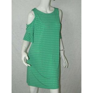 Donna Morgan Dress Geo Green Cold Shoulder Size 8